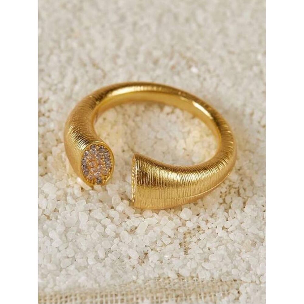 Gold Open Band Ring with Pavé Accent R 608